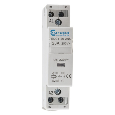 Europa Contactor, 230 V ac Coil, 2-Pole, 20 A, 4 kW, 2NC, 240 V ac