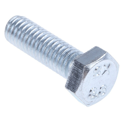 Zinc plated & clear Passivated Steel Hex, Hex Bolt, M6 x 20mm