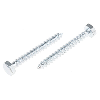 RS PRO Hex Coach Screw, Steel Bright Zinc Plated, 6mm x 50mm