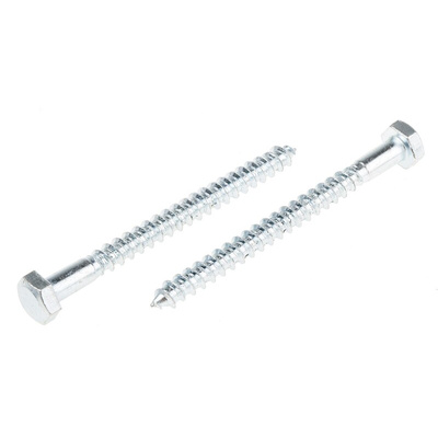 RS PRO Hex Coach Screw, Steel Bright Zinc Plated, 6mm x 70mm
