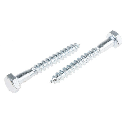 RS PRO Hex Coach Screw, Steel Bright Zinc Plated, 8mm x 65mm