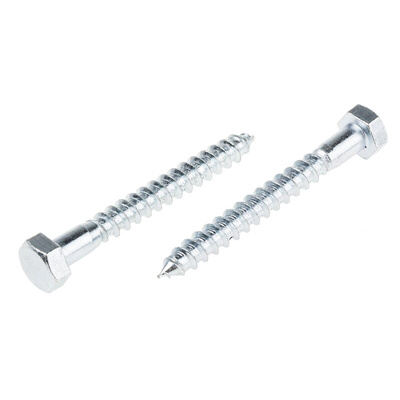RS PRO Hex Coach Screw, Steel Bright Zinc Plated, 8mm x 70mm
