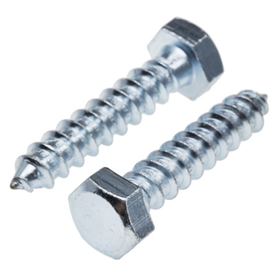 RS PRO Hex Coach Screw, Steel Bright Zinc Plated, 12mm x 60mm