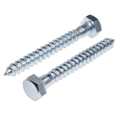 RS PRO Hex Coach Screw, Steel Bright Zinc Plated, 12mm x 120mm