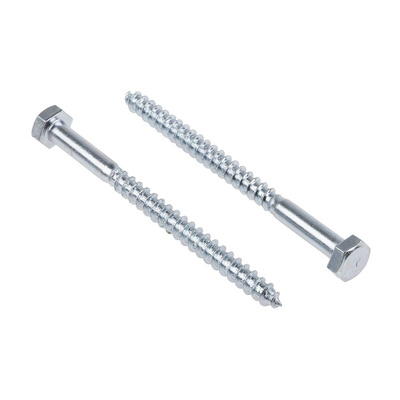 RS PRO Hex Coach Screw, Steel Bright Zinc Plated, 6mm x 80mm