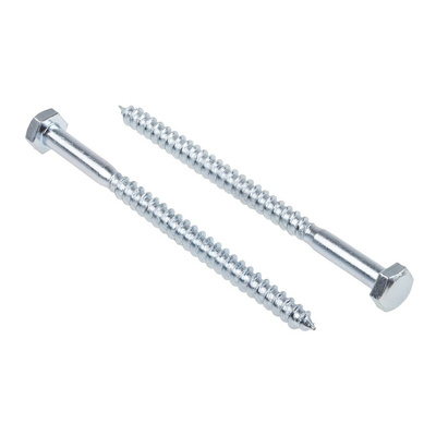 RS PRO Hex Coach Screw, Steel Bright Zinc Plated, 6mm x 90mm