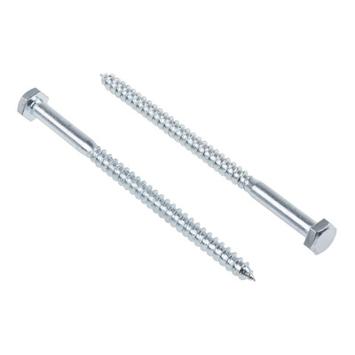 RS PRO Hex Coach Screw, Steel Bright Zinc Plated, 6mm x 100mm