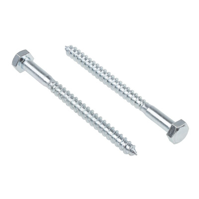 RS PRO Hex Coach Screw, Steel Bright Zinc Plated, 8mm x 100mm
