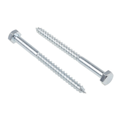 RS PRO Hex Coach Screw, Steel Bright Zinc Plated, 10mm x 130mm