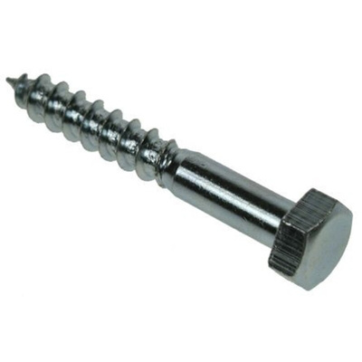 RS PRO Hex Coach Screw, Steel Bright Zinc Plated, 10mm x 140mm