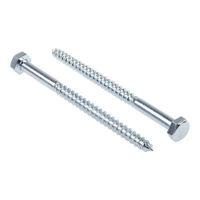 RS PRO Hex Coach Screw, Steel Bright Zinc Plated, 10mm x 150mm