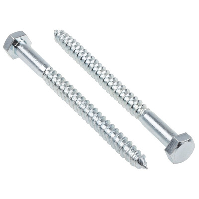 RS PRO Hex Coach Screw, Steel Bright Zinc Plated, 12mm x 150mm