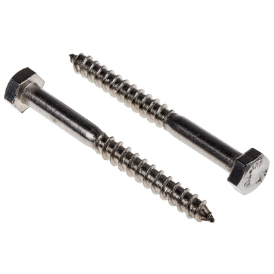 RS PRO Hex Coach Screw, Stainless Steel, 6mm x 60mm