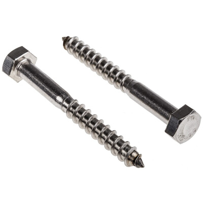 RS PRO Hex Coach Screw, Stainless Steel, 8mm x 70mm