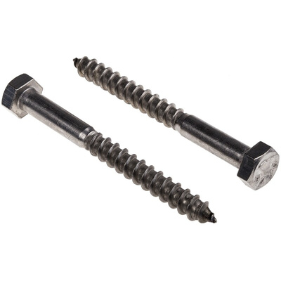 RS PRO Hex Coach Screw, Stainless Steel, 8mm x 80mm