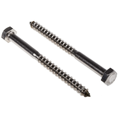 RS PRO Hex Coach Screw, Stainless Steel, 8mm x 100mm