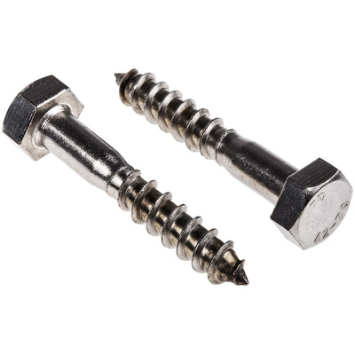 RS PRO Hex Coach Screw, Stainless Steel, 10mm x 60mm