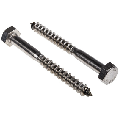 RS PRO Hex Coach Screw, Stainless Steel, 10mm x 100mm