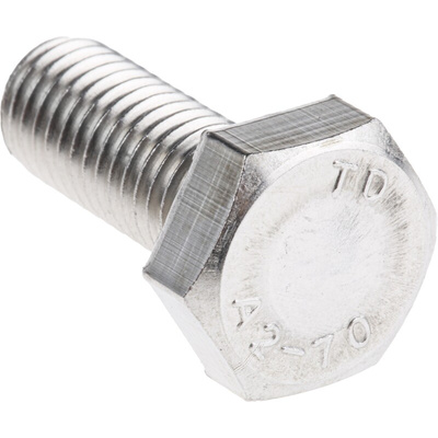 Plain Stainless Steel Hex, Hex Bolt, M10 x 25mm