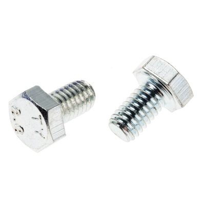 Zinc plated & clear Passivated Steel Hex, Hex Bolt, M6 x 10mm