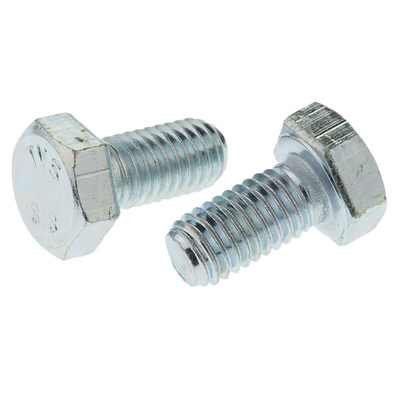 Zinc plated & clear Passivated Steel Hex, Hex Bolt, M8 x 16mm