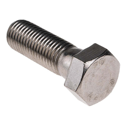 Plain Stainless Steel, Hex Bolt, M16 x 50mm