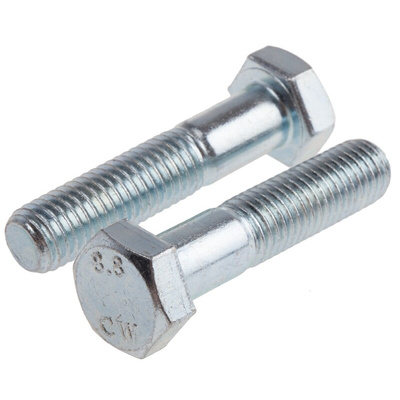 Bright Zinc Plated Steel, Hex Bolt, M12 x 55mm