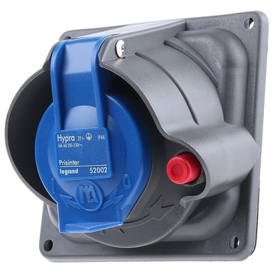 Legrand, HYPRA IP44, IP45 Blue Panel Mount 2P+E Right Angle Industrial Power Socket, Rated At 16.0A, 230.0 V