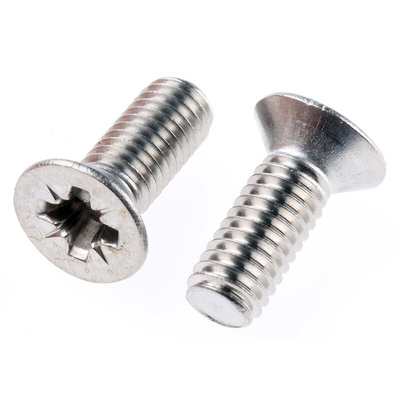 RS PRO Pozidriv Countersunk A4 316 Stainless Steel Machine Screws DIN 965, M6x16mm