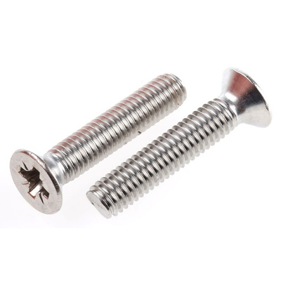 RS PRO Pozidriv Countersunk A4 316 Stainless Steel Machine Screws DIN 965, M6x30mm