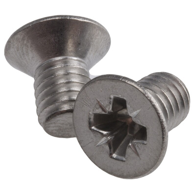 RS PRO Pozidriv Countersunk A2 304 Stainless Steel Machine Screws DIN 965, M5x8mm