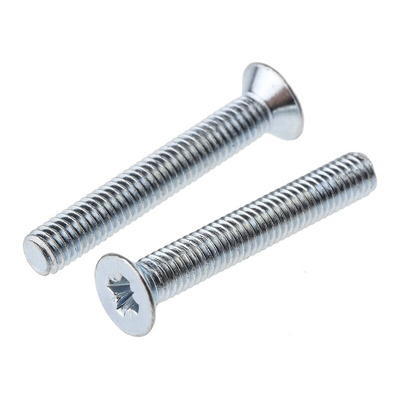 RS PRO Pozidriv Countersunk Steel Machine Screws DIN 965Z, M3x20mm