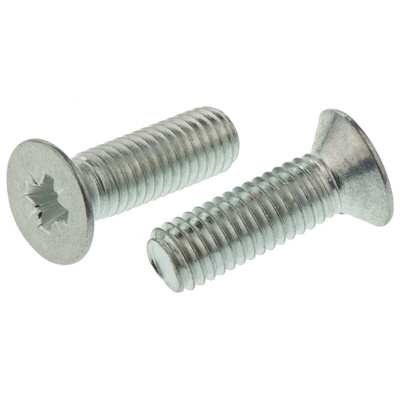 RS PRO Pozidriv Countersunk Steel Machine Screws DIN 965, M5x16mm