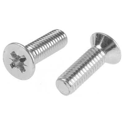 RS PRO Pozidriv Countersunk Steel Machine Screws DIN 965, M6x20mm