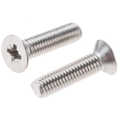 RS PRO Pozidriv Countersunk A4 316 Stainless Steel Machine Screws DIN 965, M5x20mm