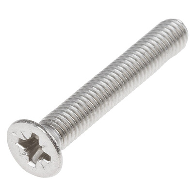 RS PRO Pozidriv Countersunk A4 316 Stainless Steel Machine Screws DIN 965, M6x40mm