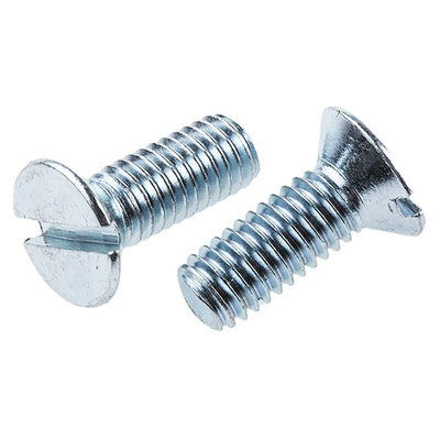 RS PRO Slot Countersunk Steel Machine Screws DIN 963, M6x16mm