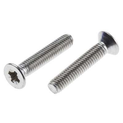 RS PRO Pozidriv Countersunk A2 304 Stainless Steel Machine Screws DIN 965, M3x16mm