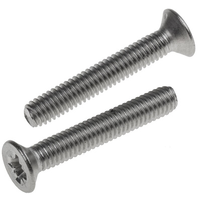 RS PRO Pozidriv Countersunk A2 304 Stainless Steel Machine Screws DIN 965, M4x25mm