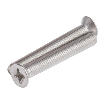 RS PRO Pozidriv Countersunk A2 304 Stainless Steel Machine Screws DIN 965Z, M6x45mm