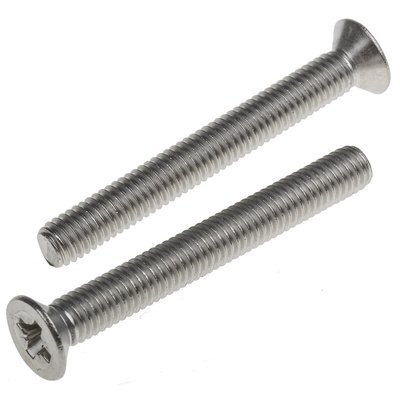 RS PRO Pozidriv Countersunk A2 304 Stainless Steel Machine Screws DIN 965Z, M6x50mm