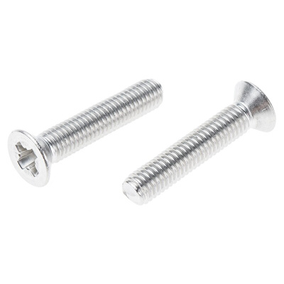 RS PRO Pozidriv Countersunk A2 304 Stainless Steel Machine Screws DIN 965, M8x40mm