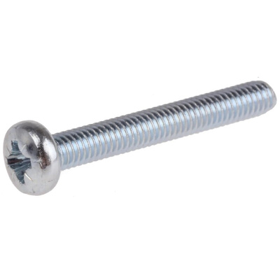 RS PRO Cross Pan Bright Zinc Plated Steel Machine Screw DIN 7985, M4x30mmx1.181in