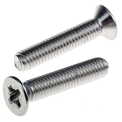 RS PRO Pozidriv Countersunk A2 304 Stainless Steel Machine Screws DIN 965, M6x30mm