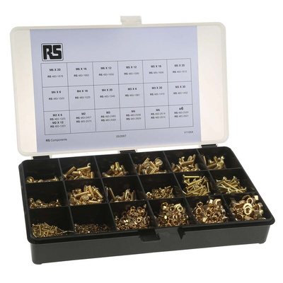 RS PRO Brass 2061 Piece Slot Drive Screw/Bolt, Nut & Washer Kit