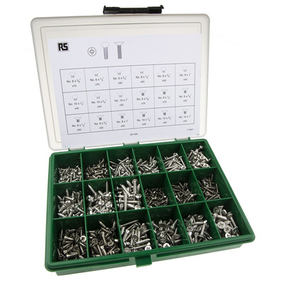 RS PRO Stainless Steel 890 Piece Pozidriv Drive Screw/Bolt Kit
