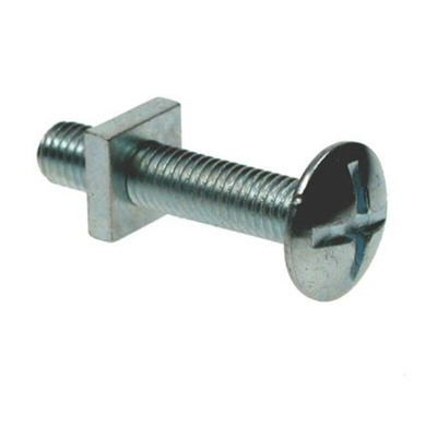 Clear Passivated Zinc Plated Steel Roofing Bolt, M10 x 30mm