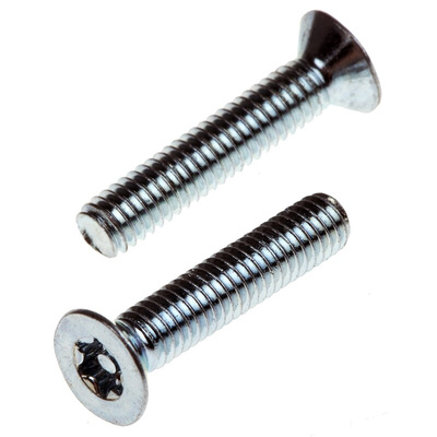 RS PRO Bright Zinc Plated Flat Steel Tamper Proof Security Screw, M4 x 20mm
