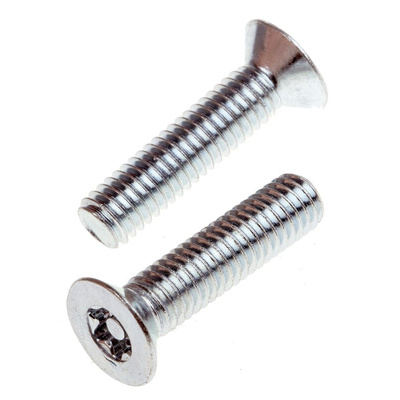 RS PRO Bright Zinc Plated Flat Steel Tamper Proof Security Screw, M6 x 25mm