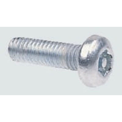 RS PRO Bright Zinc Plated Pan Steel Tamper Proof Security Screw, M4 x 12mm